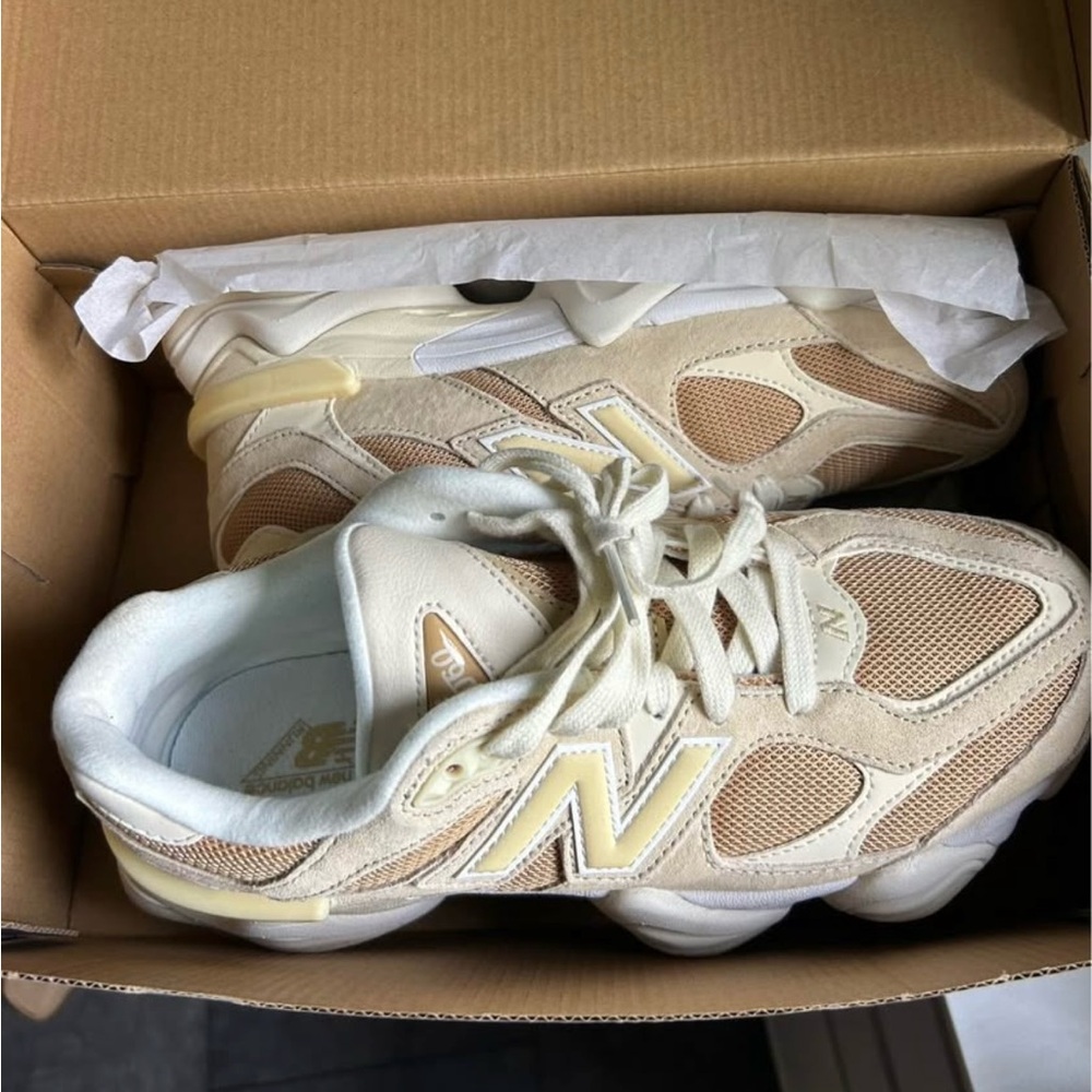 New Balance 9060 White and Beige Lifestyle Sneakers